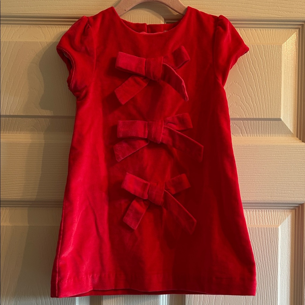 EUC TBBC Betts Bow Dress (Velveteen) - Richmond Red 2T